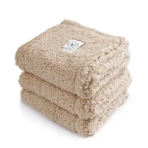1 Pack 3 Blankets Fluffy Premium Fleece Pet Blanket Soft Sherpa Throw for Dog Puppy Cat Small(23*16") Beige