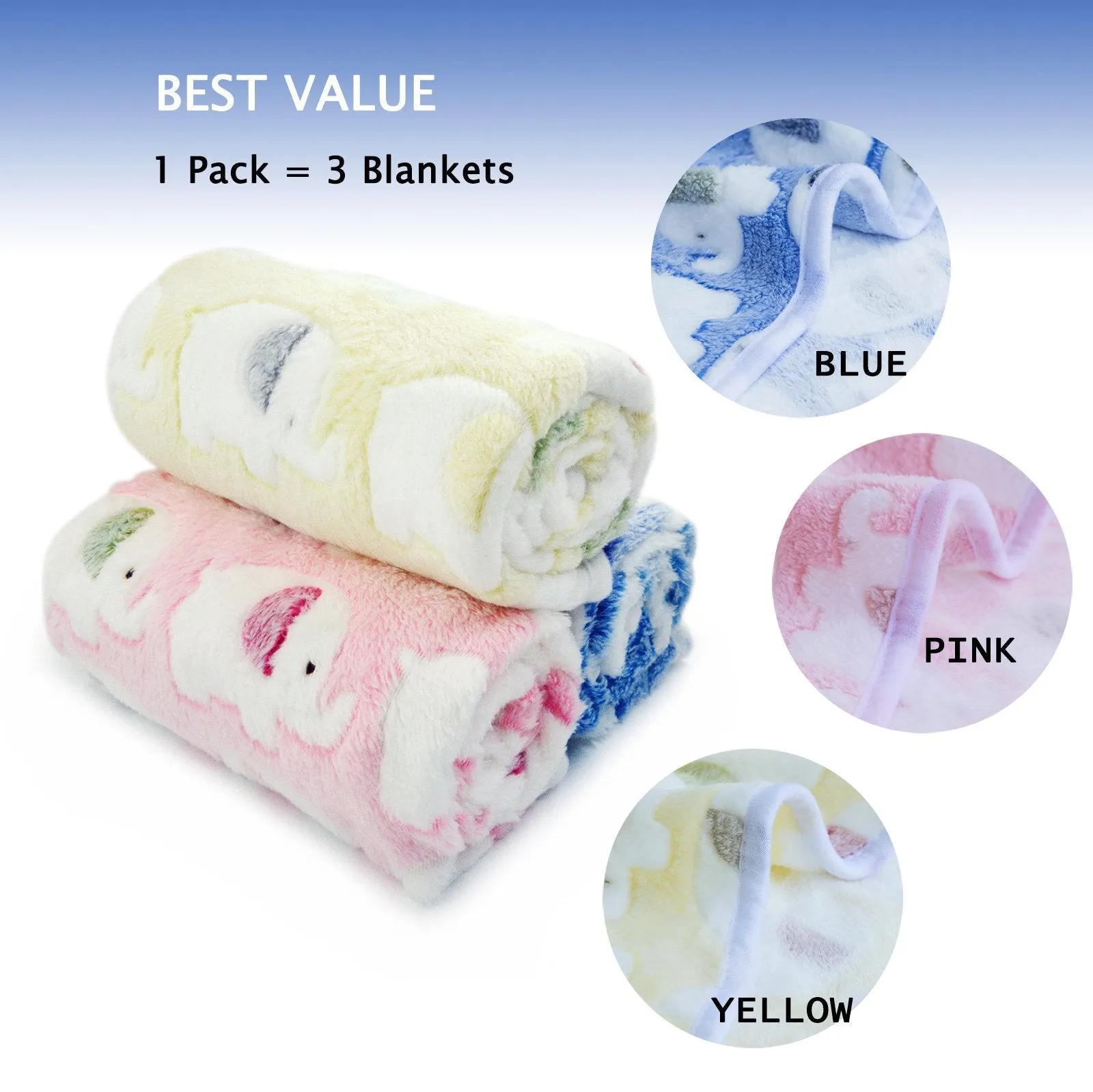 1 Pack 3 PCS 23" x 18" Small Blanket Soft Warm Fleece Throw Blanket Pet Kitten Blanket Fleece Puppy Blanket Cushion Ultra Light Comfortable Soft Warm Sleep Mat Elephant