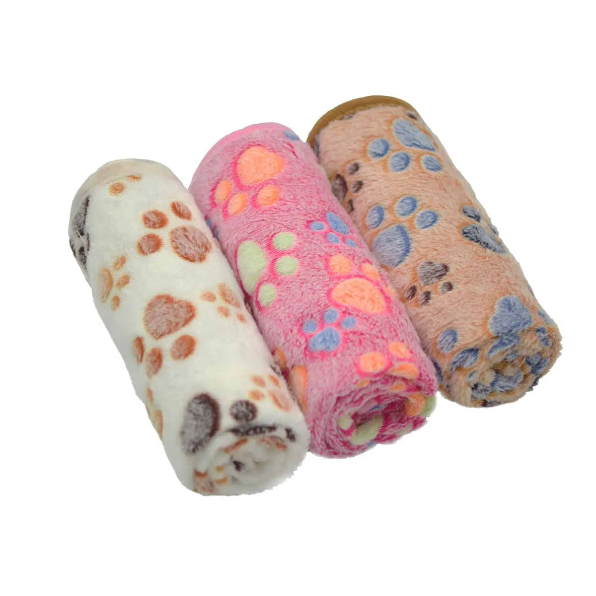 1 Pack 3 Puppy Dog Blankets Super Soft Warm Sleep Mat Fluffy Premium Fleece Pet Blanket Flannel Throw for Dog Puppy Cat - Paw Print Small(23"x16") Small(23"x16") Beige/Pink/Brown