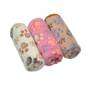 1 Pack 3 Puppy Dog Blankets Super Soft Warm Sleep Mat Fluffy Premium Fleece Pet Blanket Flannel Throw for Dog Puppy Cat - Paw Print Small(23"x16") Small(23"x16") Beige/Pink/Brown