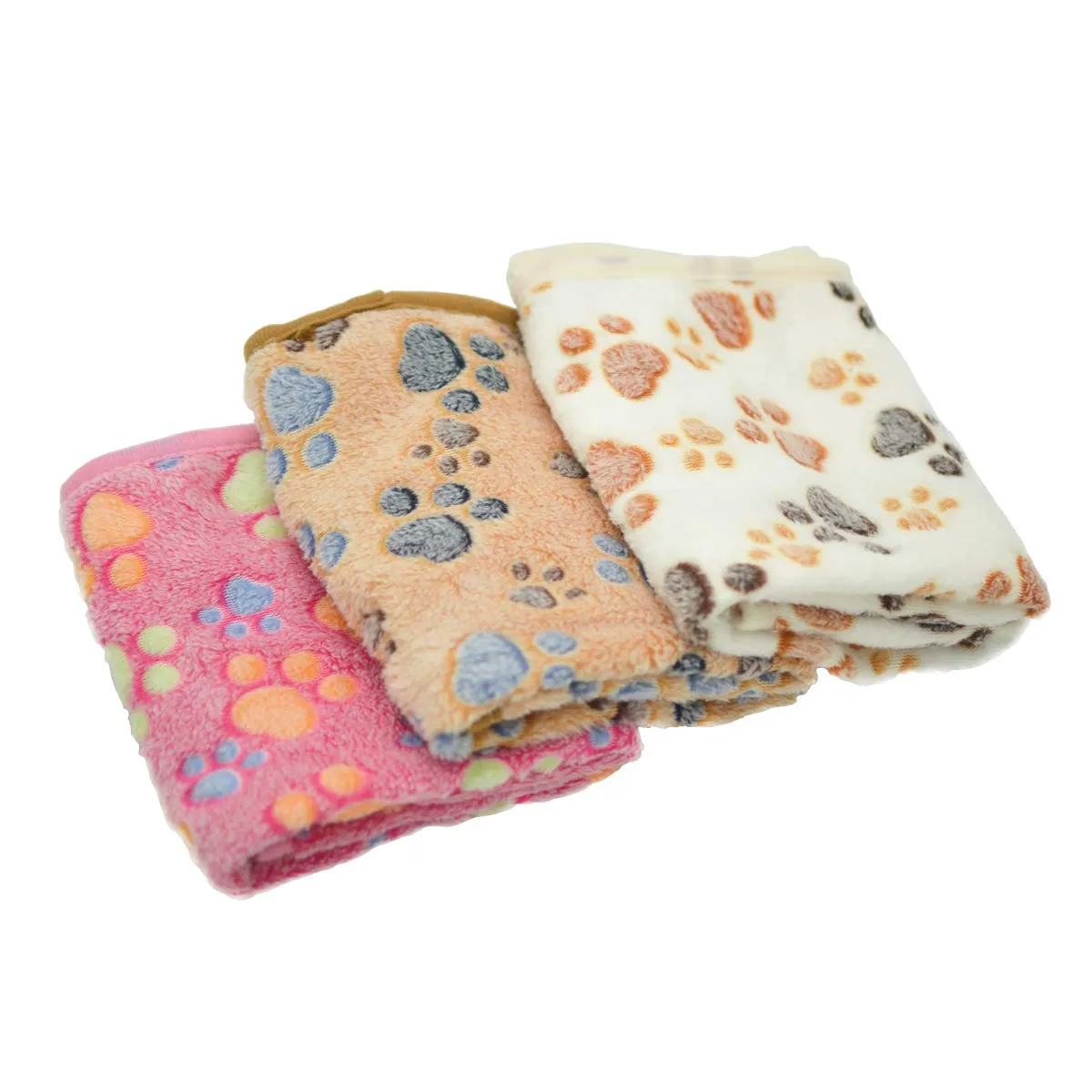 1 Pack 3 Puppy Dog Blankets Super Soft Warm Sleep Mat Fluffy Premium Fleece Pet Blanket Flannel Throw for Dog Puppy Cat - Paw Print Small(23"x16") Small(23"x16") Beige/Pink/Brown