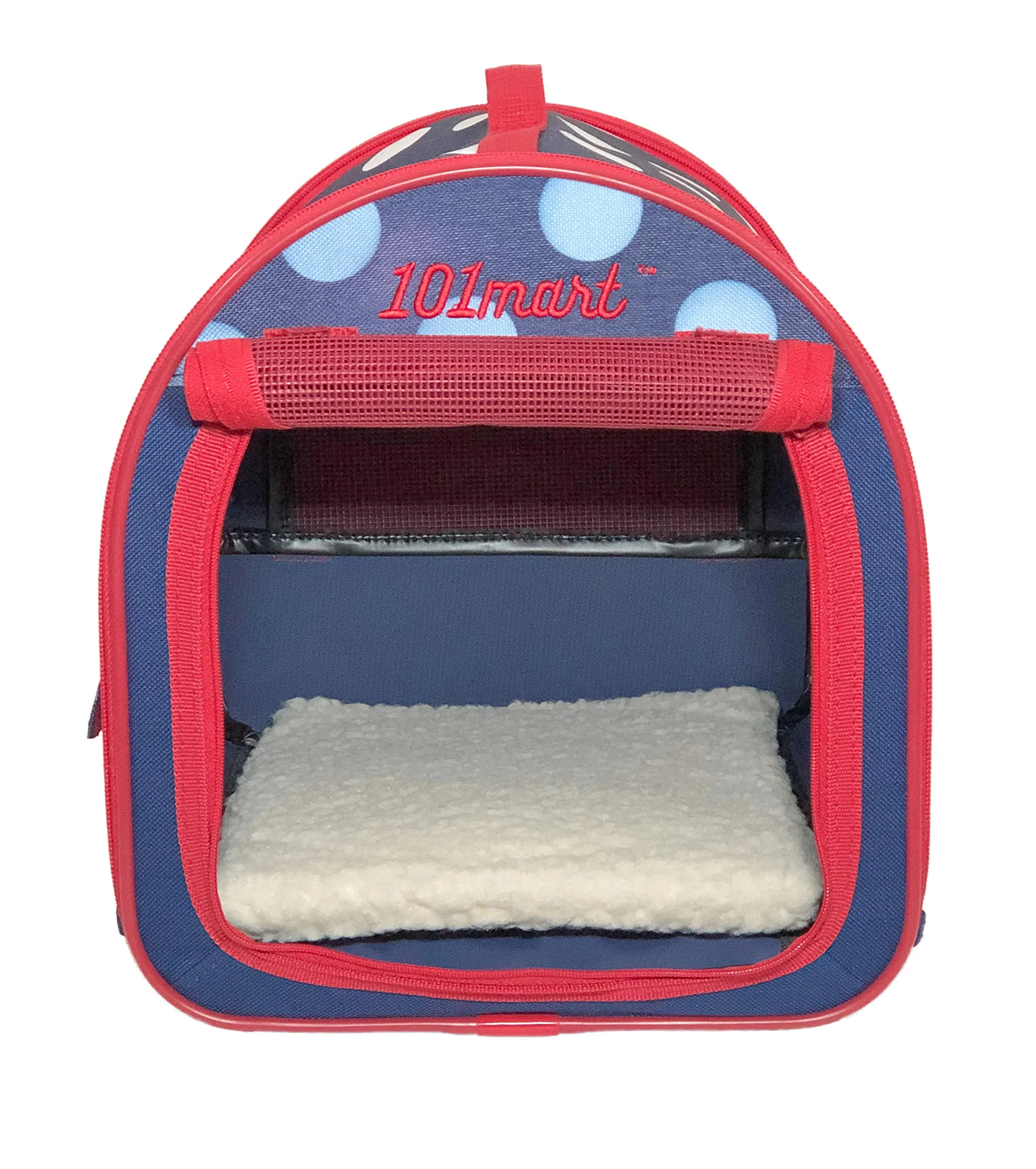 101mart Premium Soft-Sided Collapsible Pet Crate | Portable Pet Kennel and Tent for Home and On The Go | Heavy-Duty and Water-Resistant | Perfect for Indoor and Outdoor Use Mini Blue-Polka Dot
