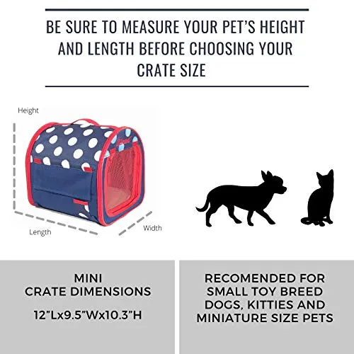 101mart Premium Soft-Sided Collapsible Pet Crate | Portable Pet Kennel and Tent for Home and On The Go | Heavy-Duty and Water-Resistant | Perfect for Indoor and Outdoor Use Mini Blue-Polka Dot