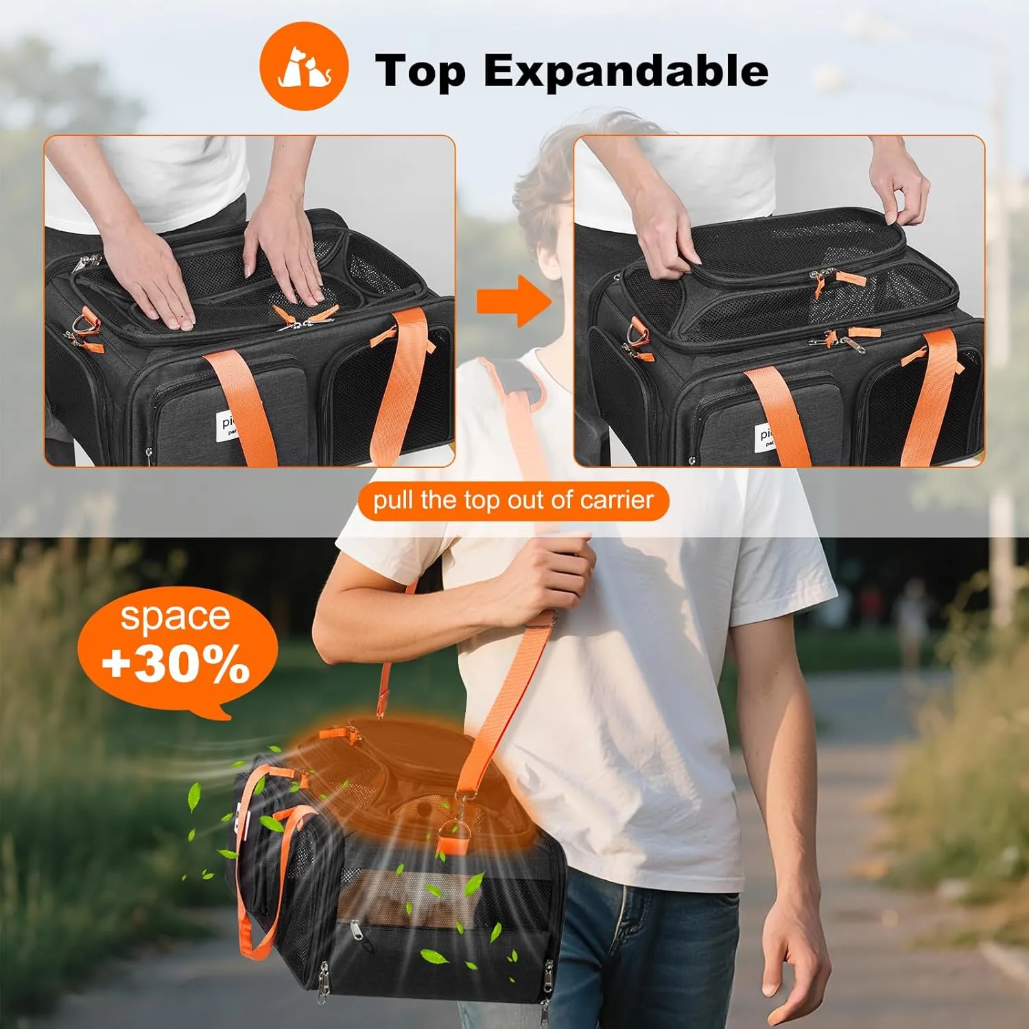 19x13x9 TSA Approved top Expandable pet Carrier for Small Dog Puppy cat up to 10-12 lbs Weight and 18'' Length, for Southwest Spirit Canada Airlines