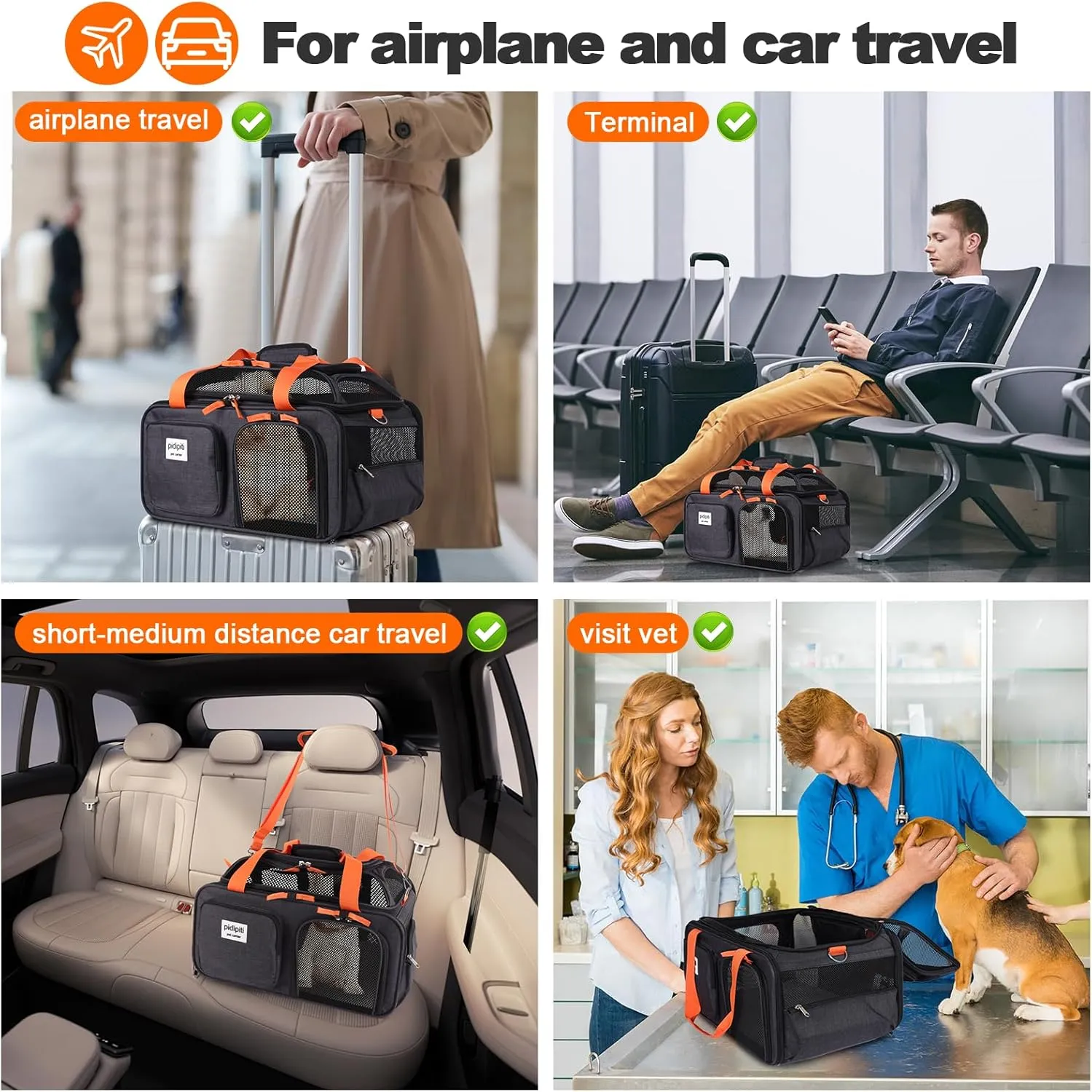 19x13x9 TSA Approved top Expandable pet Carrier for Small Dog Puppy cat up to 10-12 lbs Weight and 18'' Length, for Southwest Spirit Canada Airlines