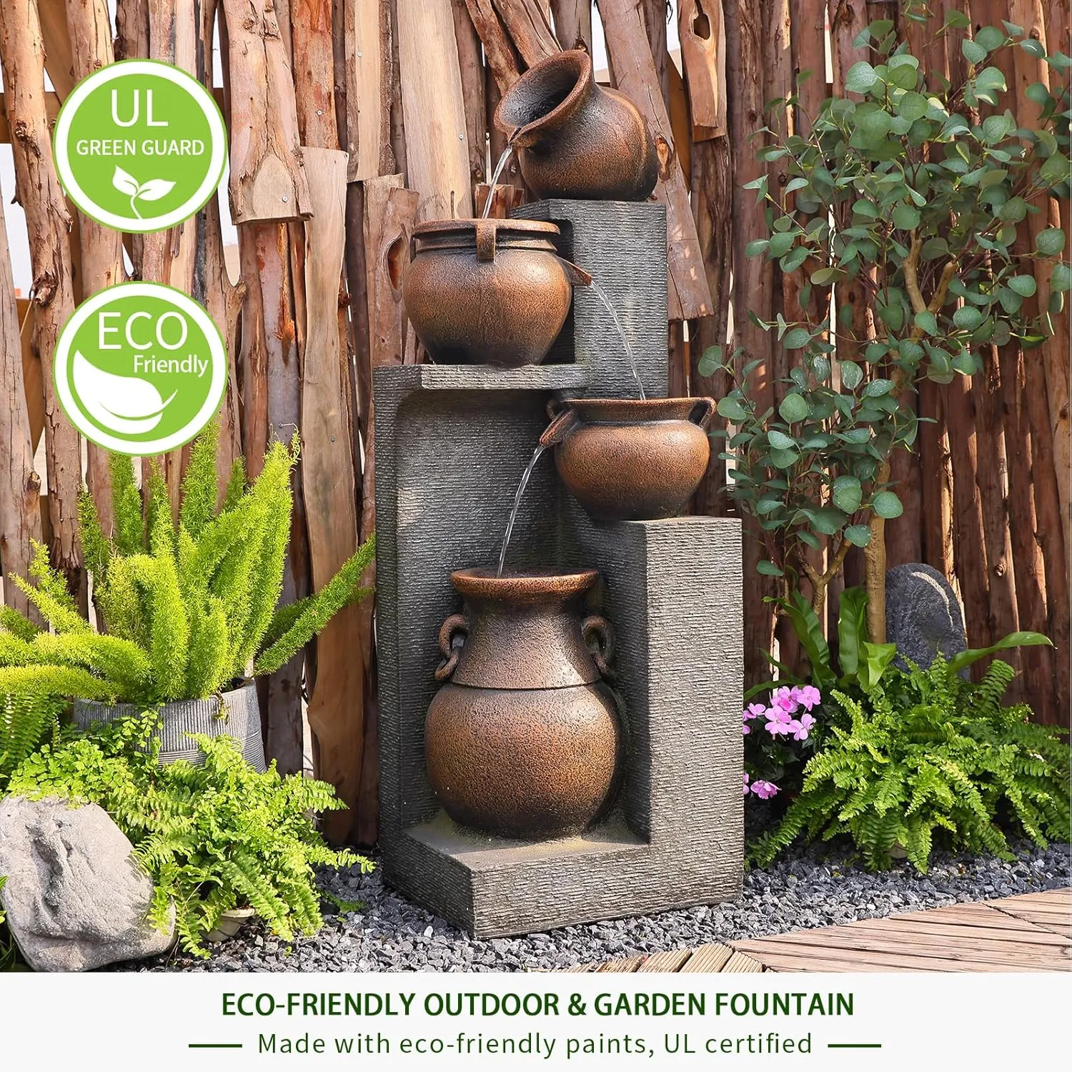 53''H Water Fountain Outdoor Garden Fountain Large- 4 Tiered Cascading Bowls and Outdoor Fountains and Waterfalls with Lights for Garden, Patio, Backyard, Porch Home Art Decor