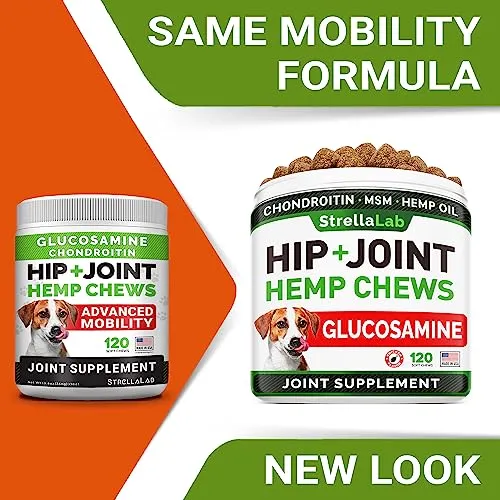 Advanced Hemp   Glucosamine Dog Joint Supplement - Hip Joint Pain Relief - Mobility Hemp Chews for Dogs - Chondroitin, MSM, Omega - Hemp Oil Treats - Made in USA - Lamb Flavor - 120 Hemp Treats