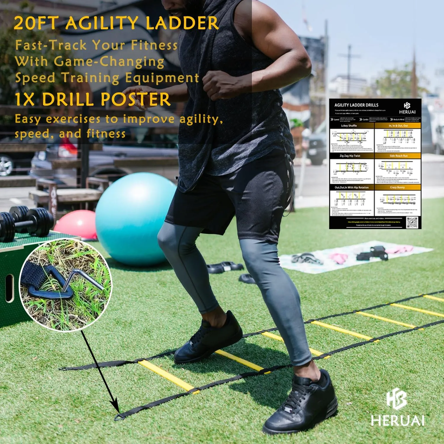 Agility Ladder Speed Training Equipment Set, 20ft Speed Ladder, 10 Speed Cones, Running Parachute, Headbands, Jump Rope, Football Basketball Soccer Training Equipment for Kids Youth Adults