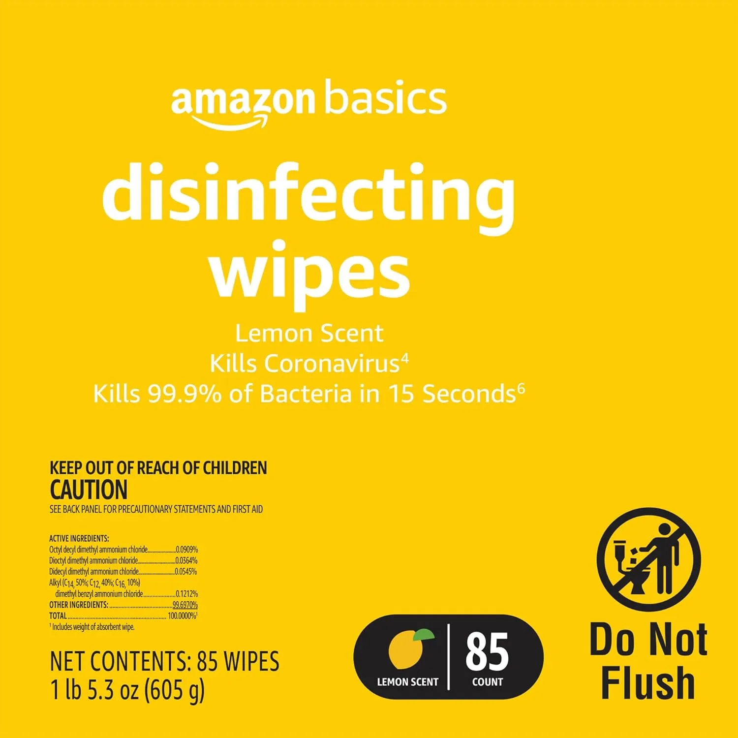 Amazon Basics Wipes, Lemon & Fresh Scent, Sanitizes/Cleans/Deodorizes, 340 Count (4 Packs of 85)