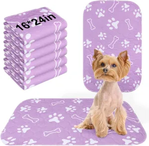 BEAUTYZOO 6 Pack Washable Pee Pads for Dogs, Reusable Puppy Pads for Potty Training, Waterproof Super Absorbent Whelping Pads Mats Non Slip Against Urine for Small Medium Dogs Cats, 16" x 24"