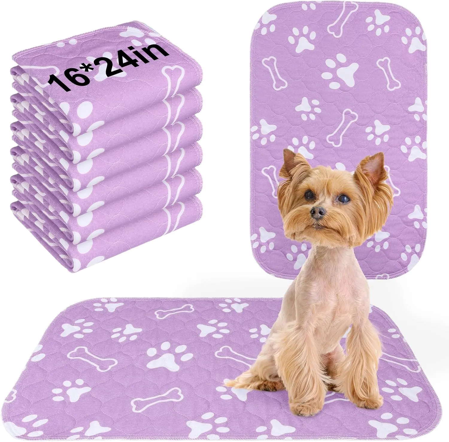 BEAUTYZOO 6 Pack Washable Pee Pads for Dogs, Reusable Puppy Pads for Potty Training, Waterproof Super Absorbent Whelping Pads Mats Non Slip Against Urine for Small Medium Dogs Cats, 16" x 24"