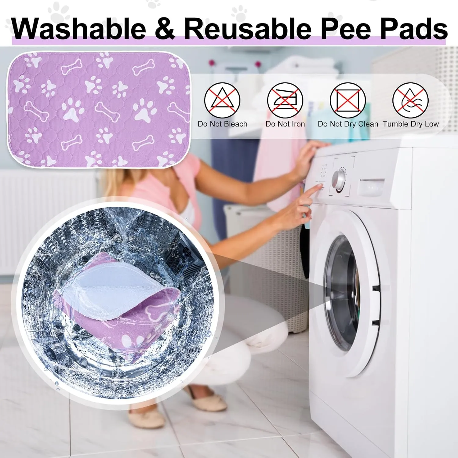BEAUTYZOO 6 Pack Washable Pee Pads for Dogs, Reusable Puppy Pads for Potty Training, Waterproof Super Absorbent Whelping Pads Mats Non Slip Against Urine for Small Medium Dogs Cats, 16" x 24"