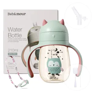 Bebamour Sippy Cup 6-36 Months Non Spill Straw Cup for Toddlers Soft Spout Cup Spill Proof Water Bottler for Kids, BPA Free, PPSU, 210ML, Green 210ml Green Owl