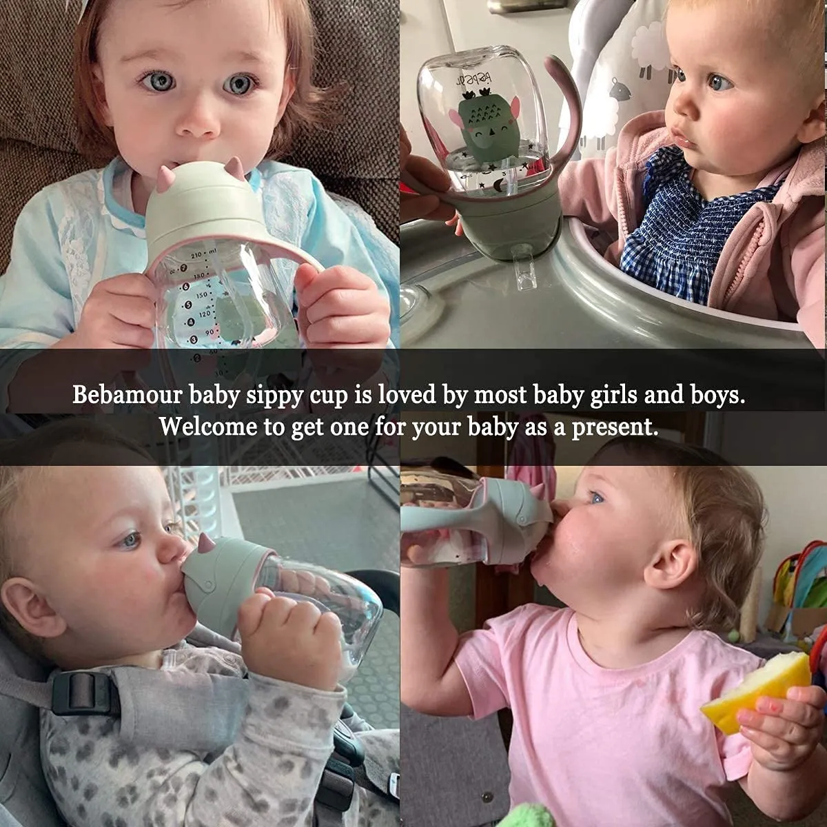Bebamour Sippy Cup 6-36 Months Non Spill Straw Cup for Toddlers Soft Spout Cup Spill Proof Water Bottler for Kids, BPA Free, PPSU, 210ML, Green 210ml Green Owl