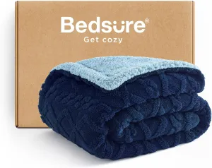 Bedsure Sherpa Fleece Throw Blanket for Couch - Fuzzy Soft Cozy Cable Throw for Women, Thick Warm Blanket for Winter, Navy, 50x60 Inches
