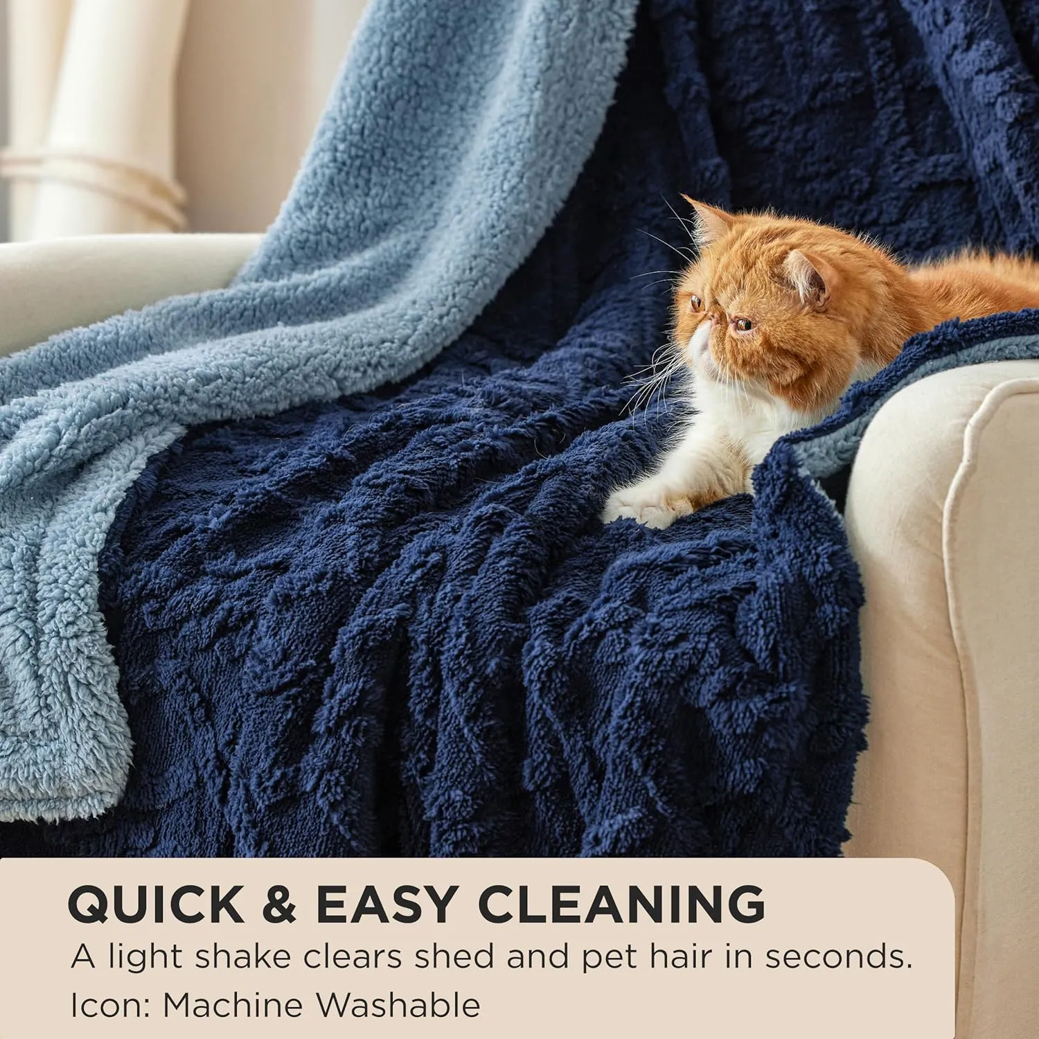 Bedsure Sherpa Fleece Throw Blanket for Couch - Fuzzy Soft Cozy Cable Throw for Women, Thick Warm Blanket for Winter, Navy, 50x60 Inches