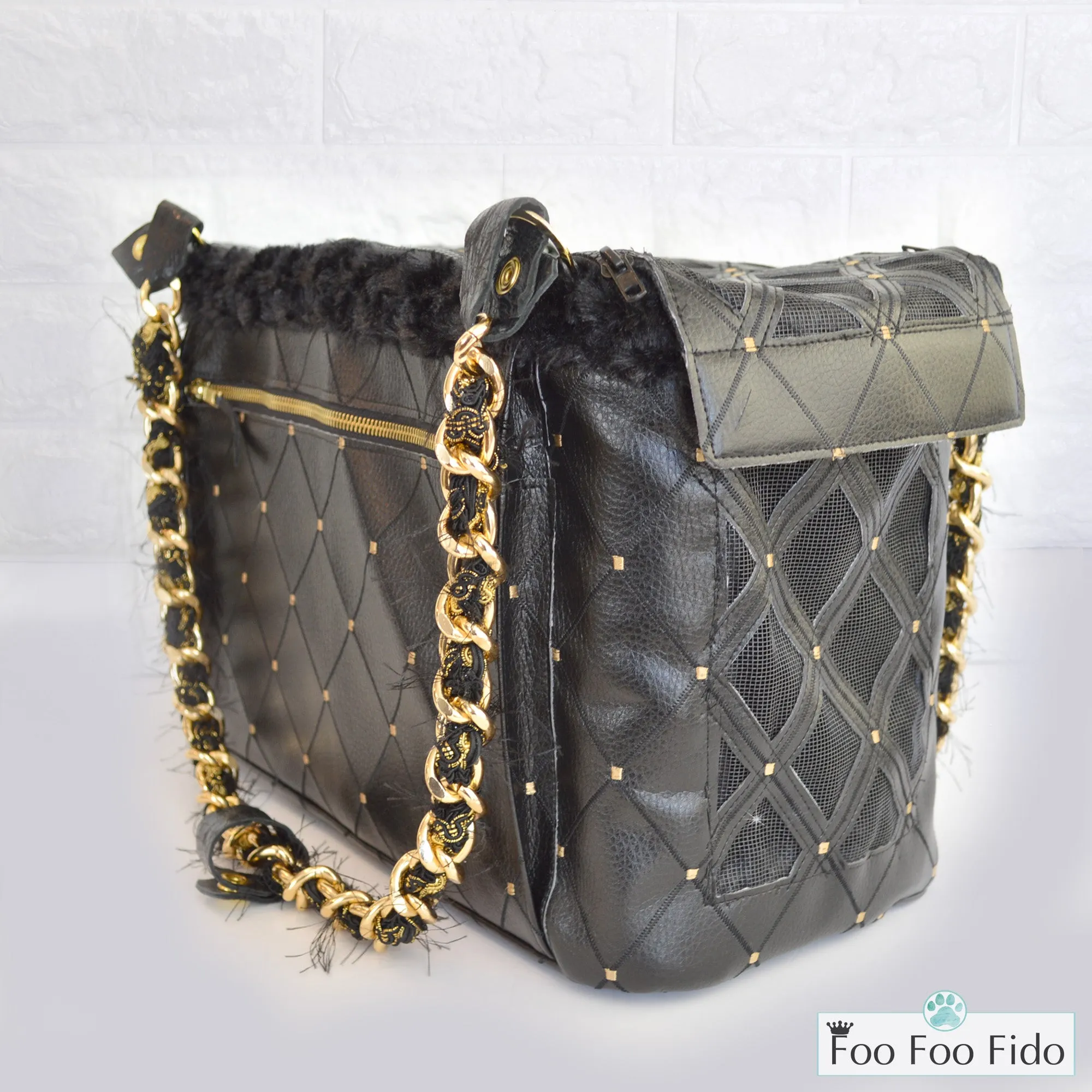 Black Cut Out Hideaway Air Travel Pet Carrier Purse