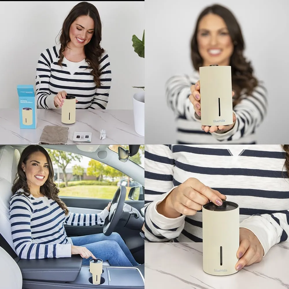 BlueHills Waterless Essential Oil Diffuser USB Travel Cordless Aroma Large Room Portable Battery-Operated Rechargeable Car Home Hotel Long Runtime Compact Premium Wireless Mini Diffuser  J05 Beige