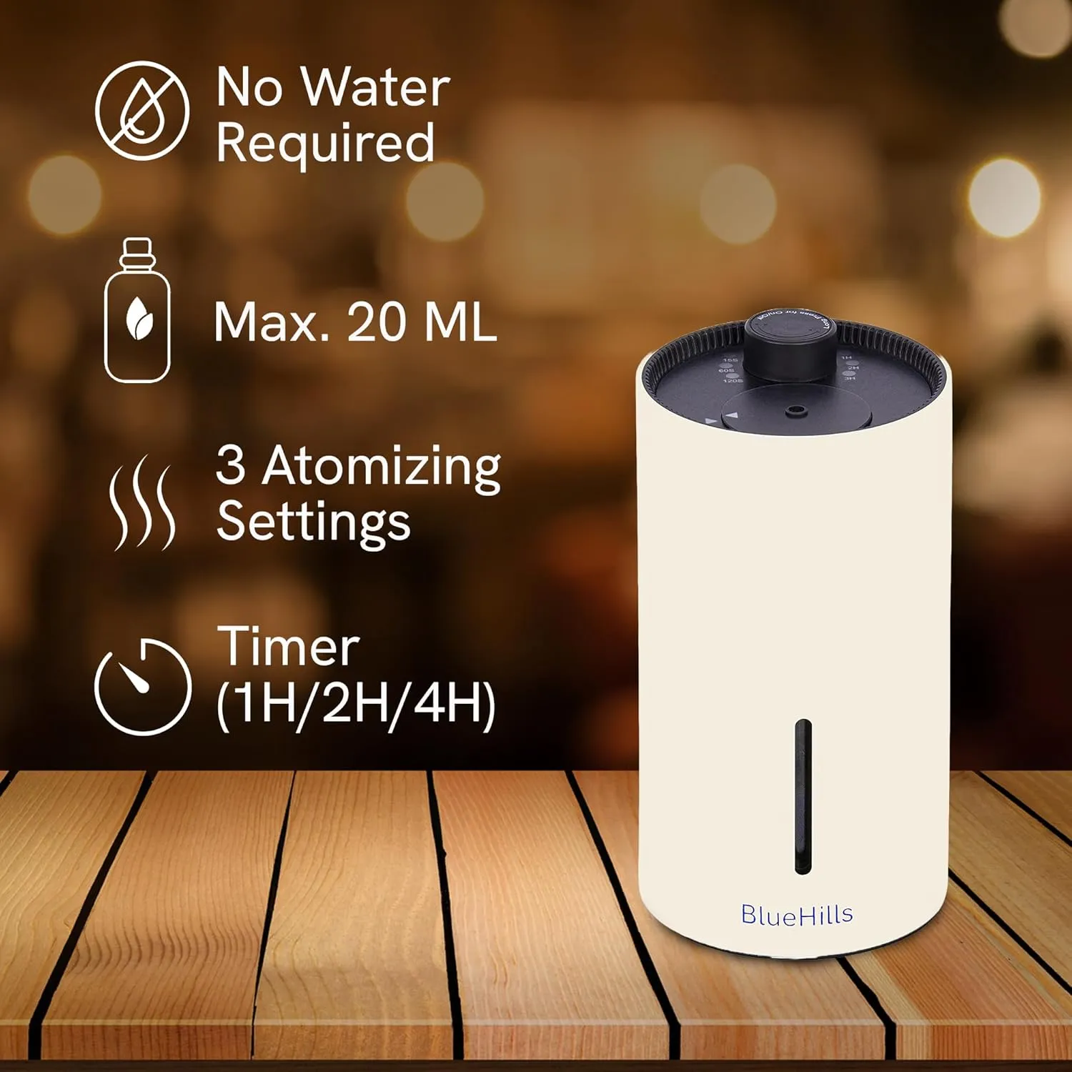 BlueHills Waterless Essential Oil Diffuser USB Travel Cordless Aroma Large Room Portable Battery-Operated Rechargeable Car Home Hotel Long Runtime Compact Premium Wireless Mini Diffuser  J05 Beige