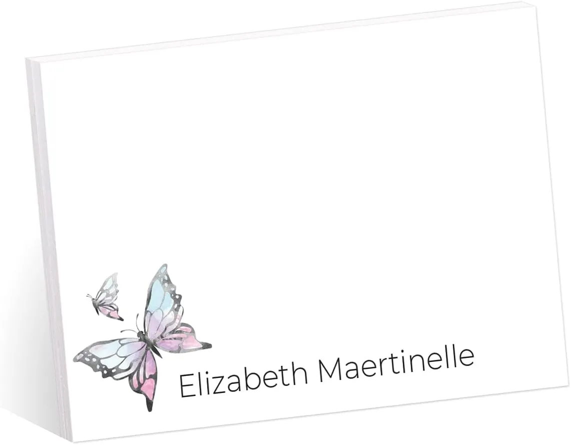 Butterfly Personalized Sticky Note Pads/Modern Set of Six 4" x 3" Repositionable Pink Purple Custom Sticky Notes / 50 Sheets Per Pad/Made in USA