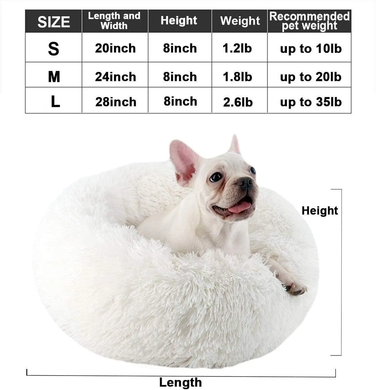 Calming Pet Bed Round Donut Pet Bed Dog Beds,Self Warming Indoor Round Pillow Cuddler Removable and Washable Cat Bed and Dog Bed (Color : Light Gray, Size : Diameter 60cm)
