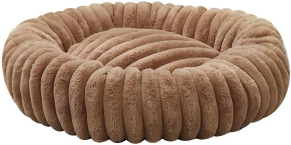 Cat Bed - Washable Fluffy Donut Bed with Non-Slip Bottom | Calming Round Bed for Indoor Cats & Small Dogs(Khaki,15.75''X3.94''X15.75'')