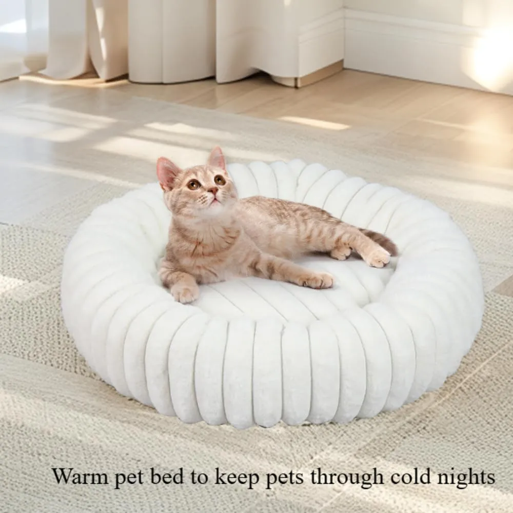 Cat Bed - Washable Fluffy Donut Bed with Non-Slip Bottom | Calming Round Bed for Indoor Cats & Small Dogs(Khaki,15.75''X3.94''X15.75'')