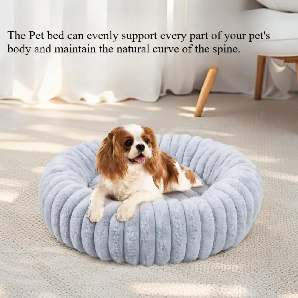 Cat Bed - Washable Fluffy Donut Bed with Non-Slip Bottom | Calming Round Bed for Indoor Cats & Small Dogs(Khaki,15.75''X3.94''X15.75'')