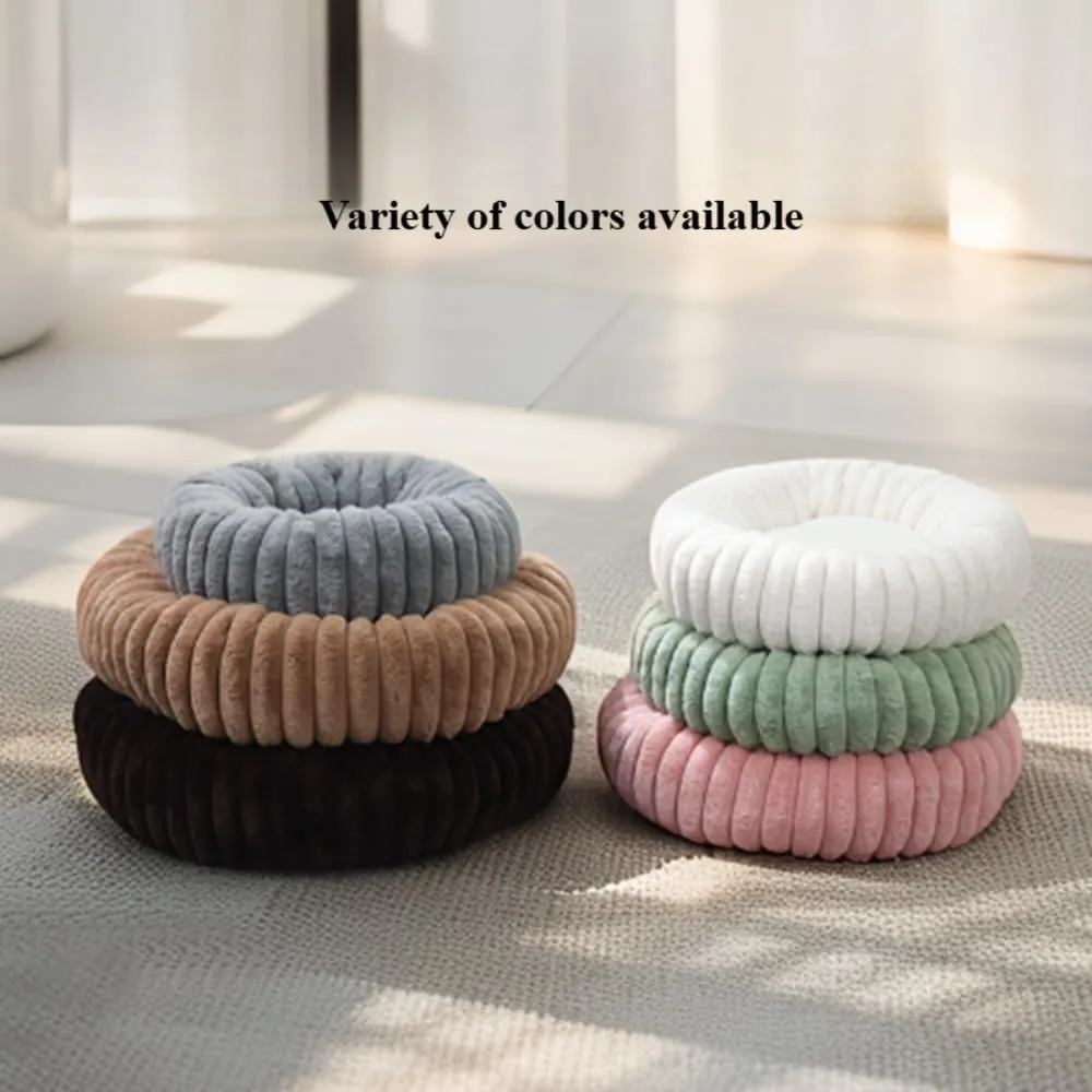 Cat Bed - Washable Fluffy Donut Bed with Non-Slip Bottom | Calming Round Bed for Indoor Cats & Small Dogs(Khaki,15.75''X3.94''X15.75'')