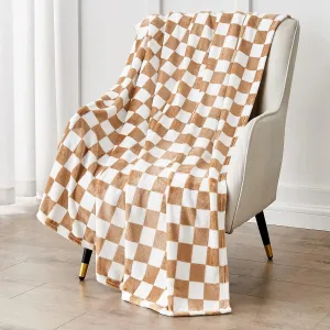 Checkered Blanket Flannel Throw Blankets Soft Cozy Checkered Grid Print Chessboard Gingham Pattern Throws for Bed Sofa Couch for All Seasons, 50x60 Inch, Blonde