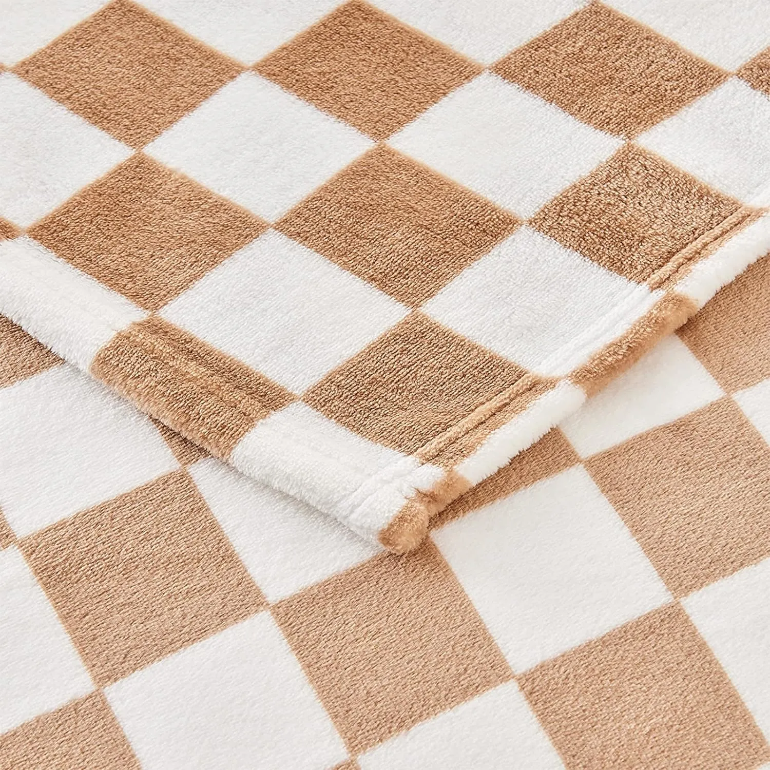 Checkered Blanket Flannel Throw Blankets Soft Cozy Checkered Grid Print Chessboard Gingham Pattern Throws for Bed Sofa Couch for All Seasons, 50x60 Inch, Blonde