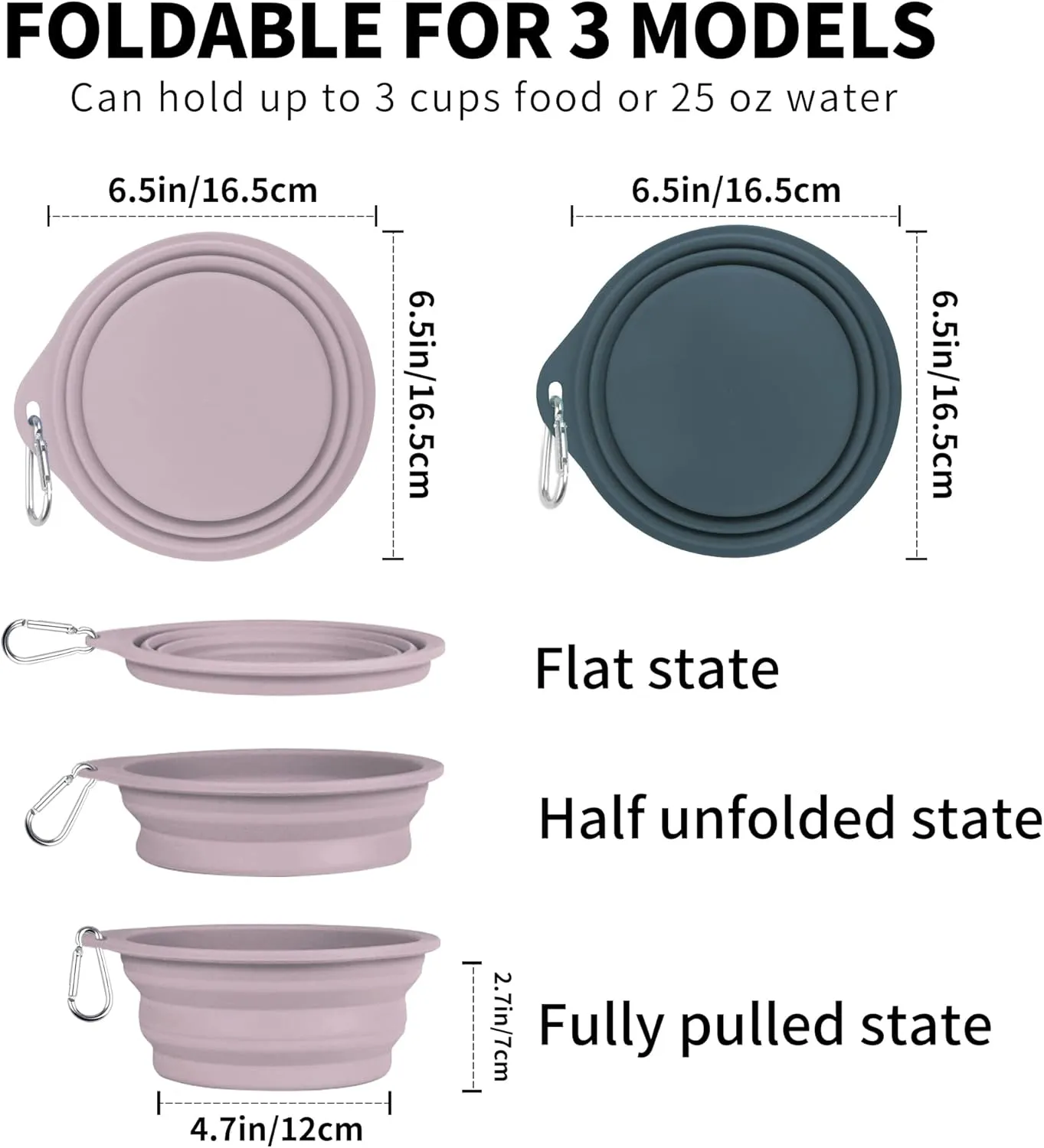 COOYOO Collapsible Dog Bowls 700ML,2 Pack Portable Collapsible Dog Water Bowls for Cats Dogs,Pet Foldable Feeding Watering Dish for Traveling Camping Walking with 2 Carabiners