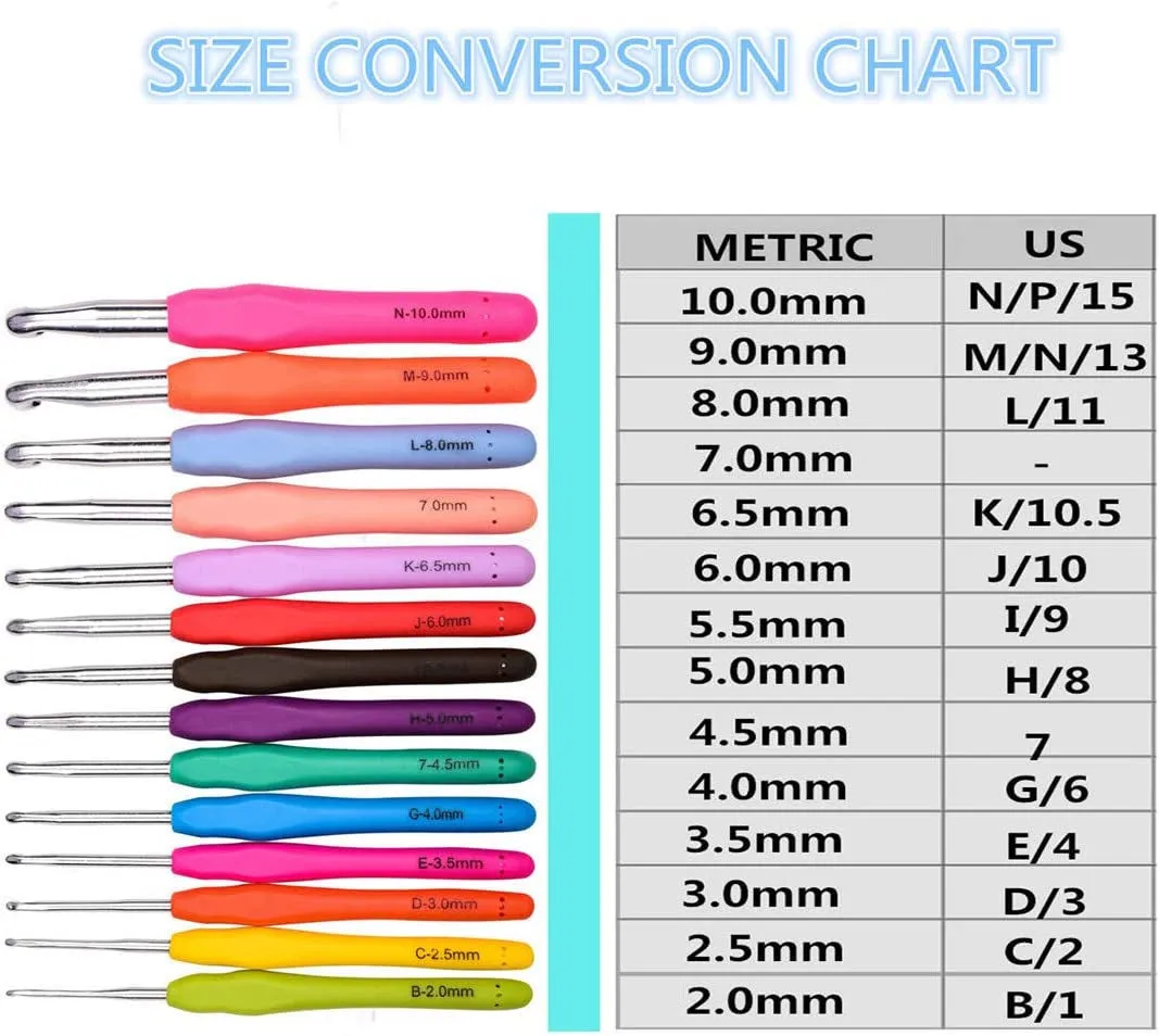 Crochet Hooks Set, 14 Sizes 2Mm(B)-10Mm(N) Ergonomic Crochet Needles with Case for Arthritic Hands, Extra Long Crochet Kit