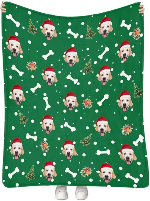 Custom Pet Blanket with Photo Name - Personalized Christmas Dog Fleece Throw with Cat Portrait - Memorial Gifts for Dog Lover Mom Dad 50"x60"