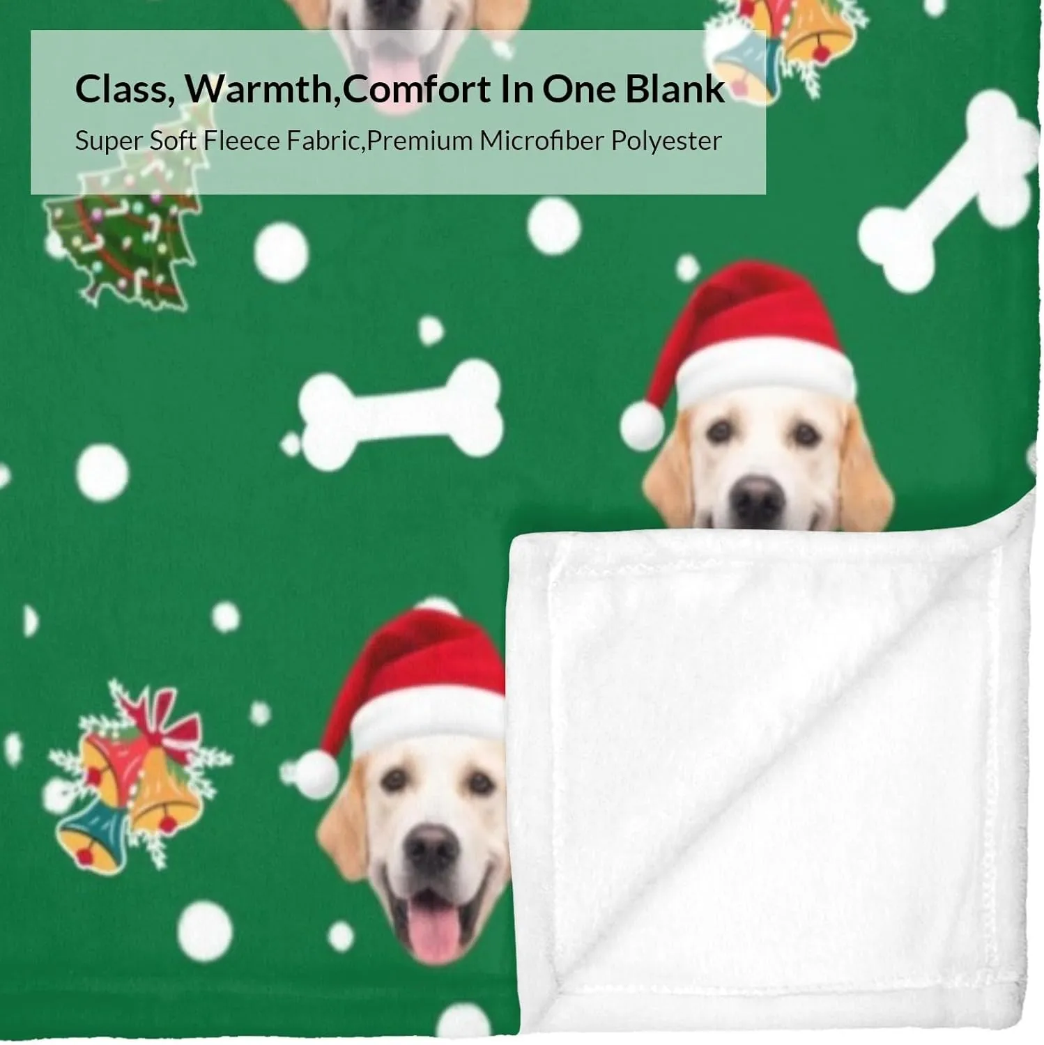 Custom Pet Blanket with Photo Name - Personalized Christmas Dog Fleece Throw with Cat Portrait - Memorial Gifts for Dog Lover Mom Dad 50"x60"