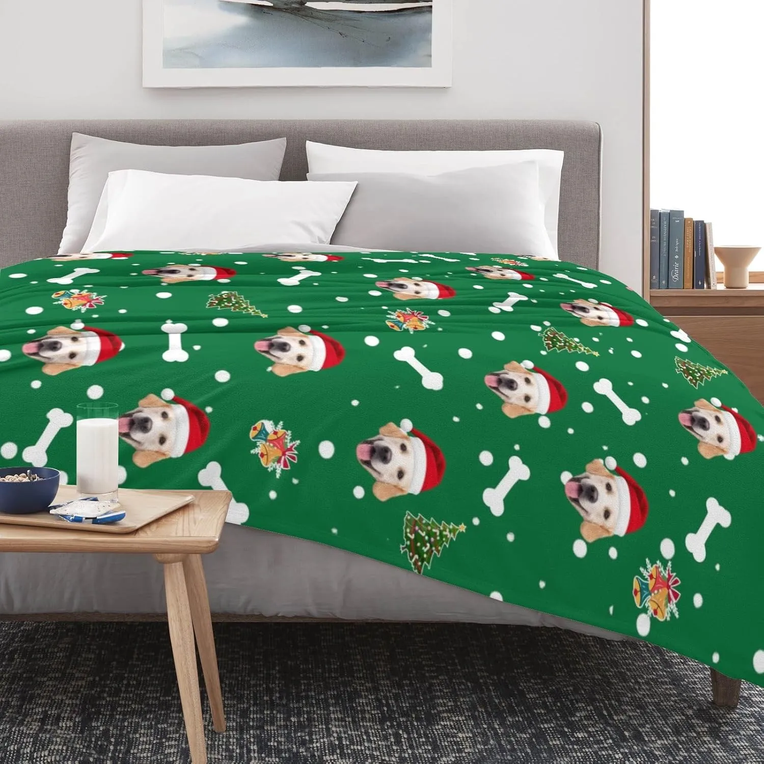 Custom Pet Blanket with Photo Name - Personalized Christmas Dog Fleece Throw with Cat Portrait - Memorial Gifts for Dog Lover Mom Dad 50"x60"