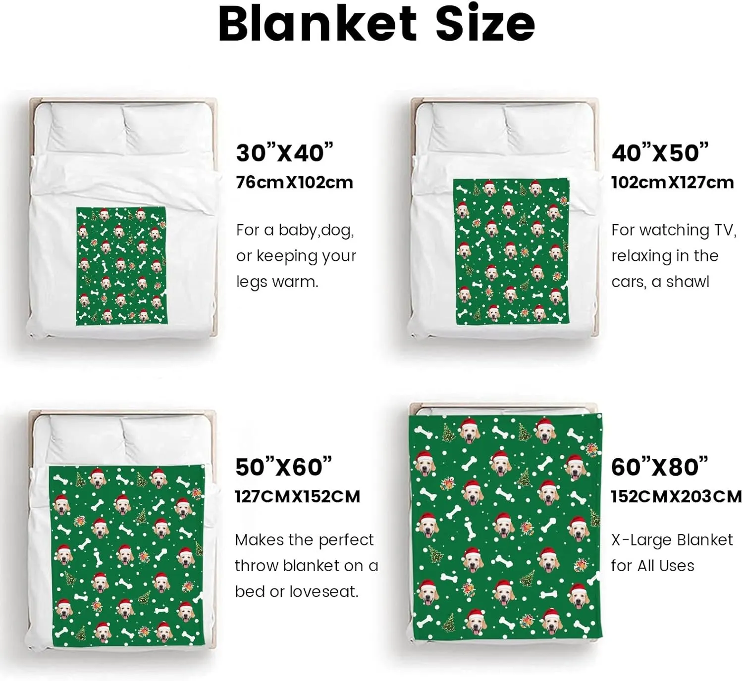 Custom Pet Blanket with Photo Name - Personalized Christmas Dog Fleece Throw with Cat Portrait - Memorial Gifts for Dog Lover Mom Dad 50"x60"