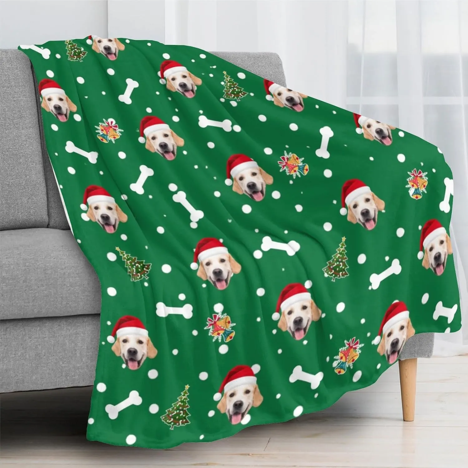 Custom Pet Blanket with Photo Name - Personalized Christmas Dog Fleece Throw with Cat Portrait - Memorial Gifts for Dog Lover Mom Dad 50"x60"