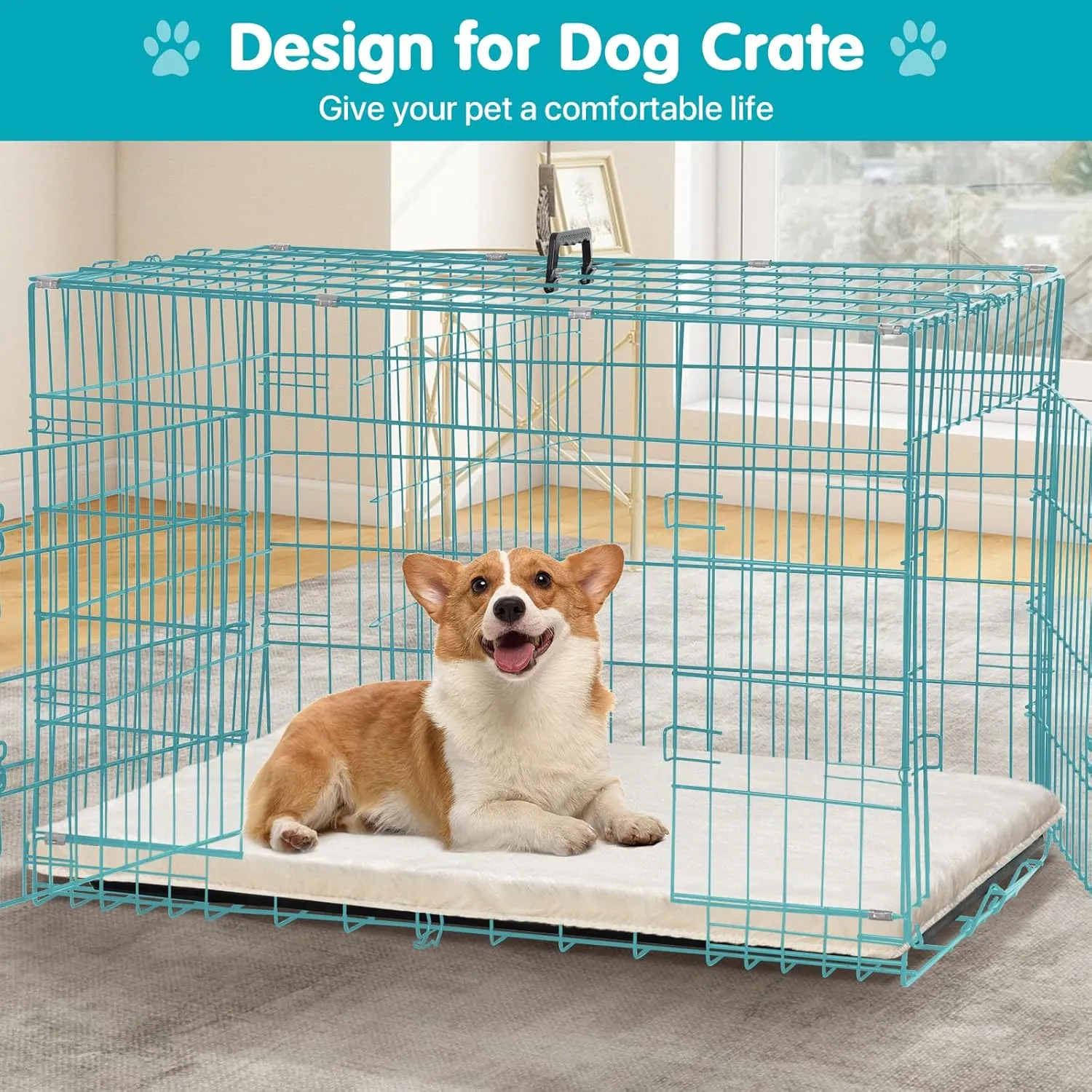 Dog Bed Mat Crate Pads for Dog Cages 35.8x26.7 Inch Washable Anti-Slip Dog Kennel Pad Soft Small Medium Puppy Cage Cushion Liner, Beige