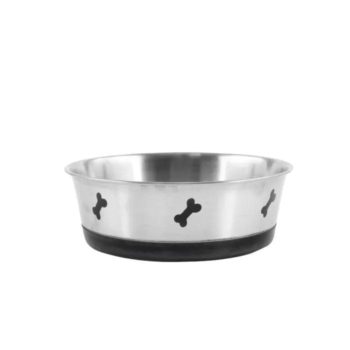 Dog Bowl SSteel with Full Silicone Base Bone Print Design