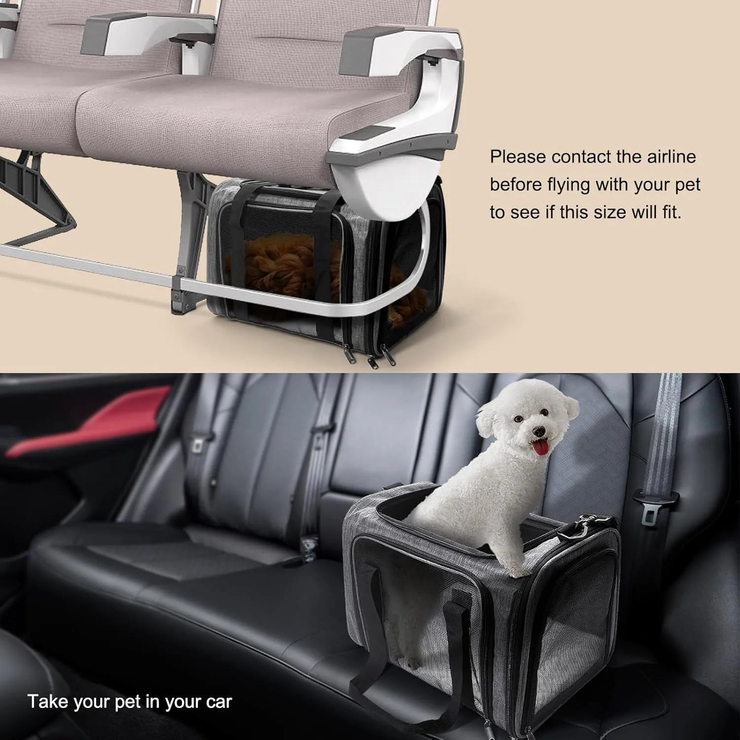 Dog Carrier for Pets, Up to 25 Lbs, Collapsible Travel Carriers for Puppy with Shoulder Strap and Removable Ma, 20x13x13 Inchest, Grey