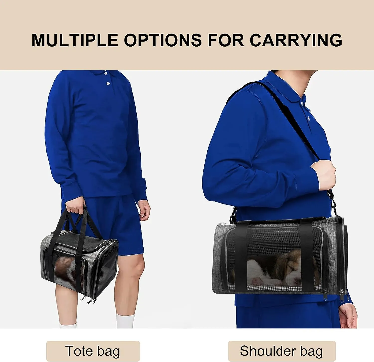 Dog Carrier for Pets, Up to 25 Lbs, Collapsible Travel Carriers for Puppy with Shoulder Strap and Removable Ma, 20x13x13 Inchest, Grey