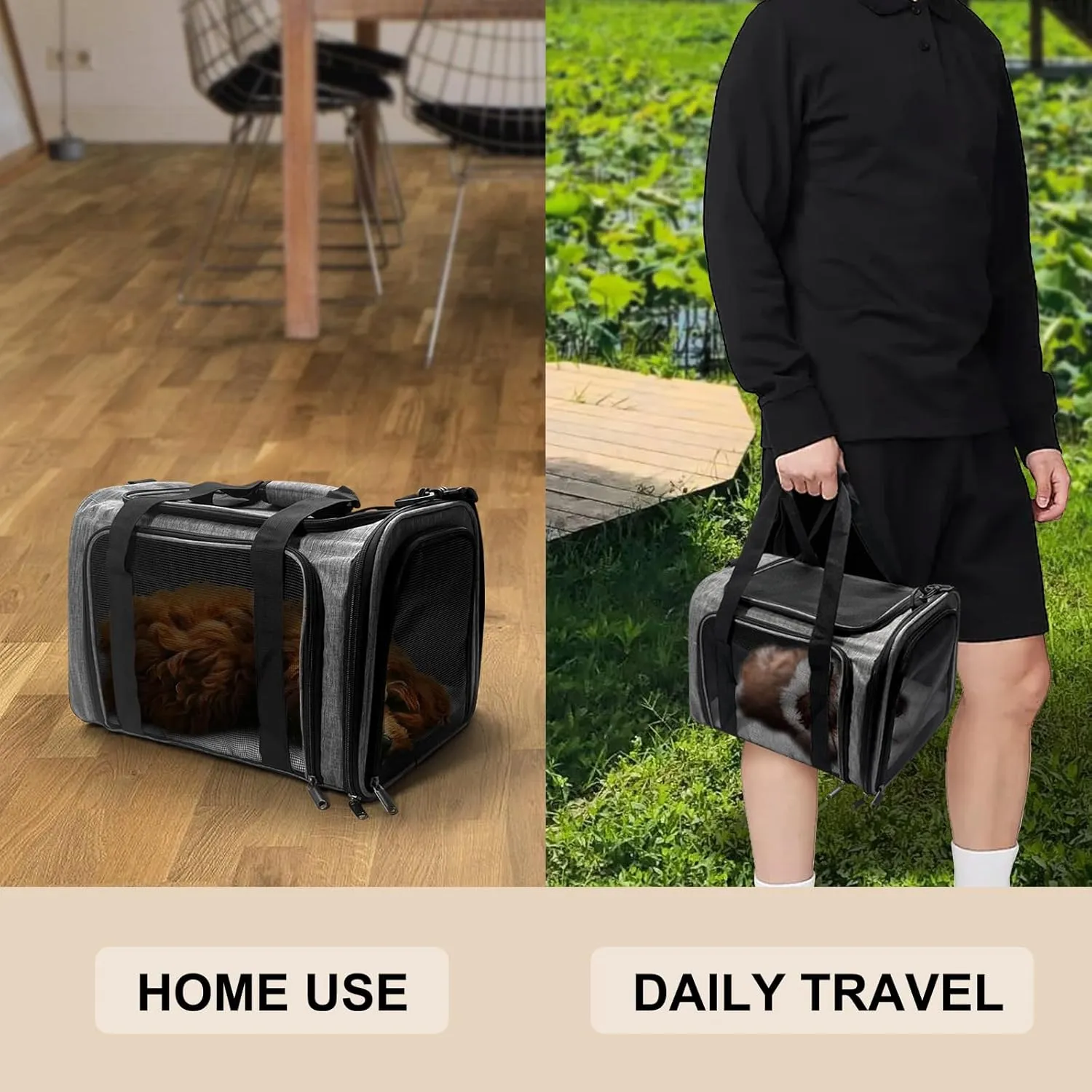 Dog Carrier for Pets, Up to 25 Lbs, Collapsible Travel Carriers for Puppy with Shoulder Strap and Removable Ma, 20x13x13 Inchest, Grey