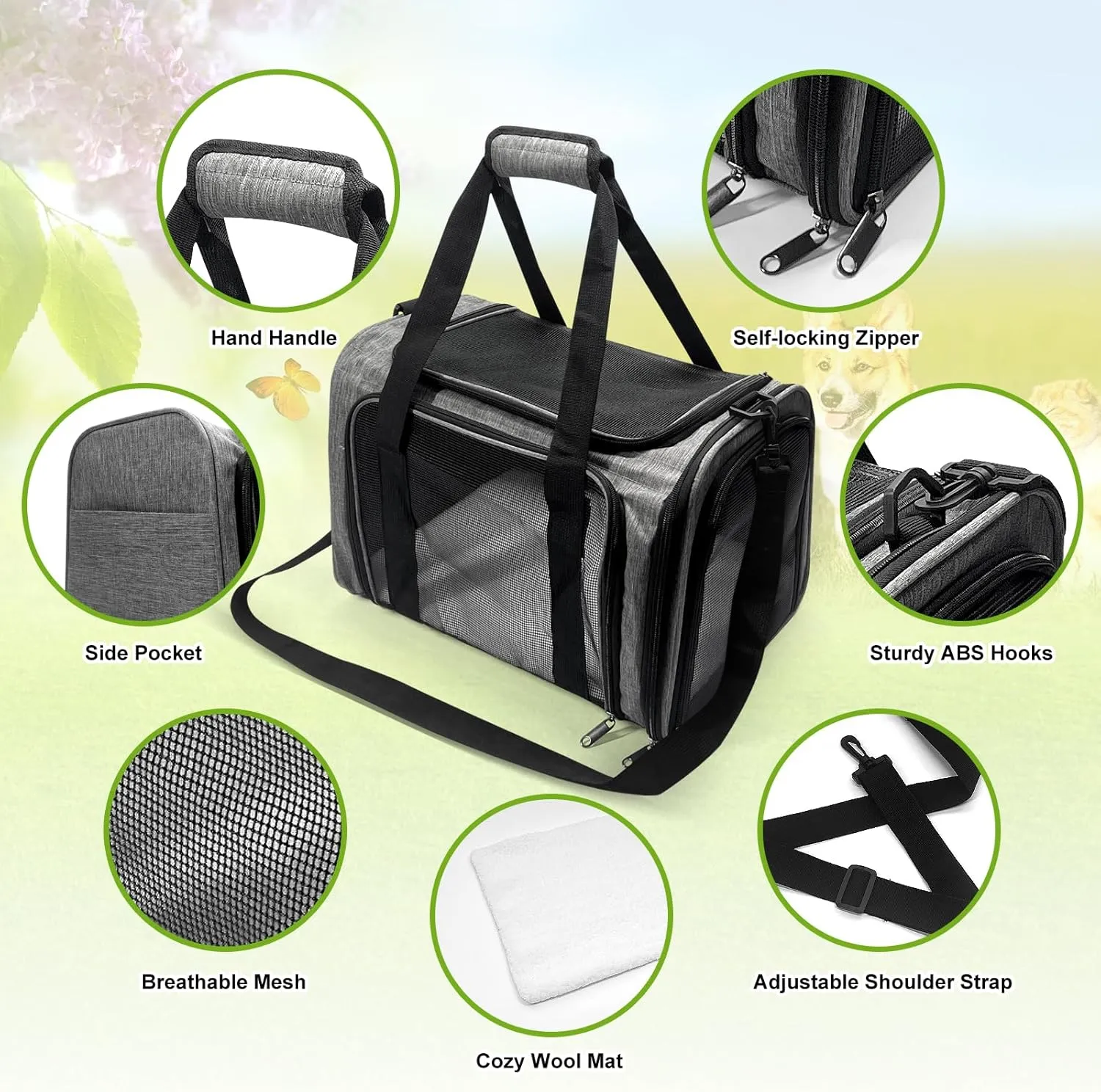 Dog Carrier for Pets, Up to 25 Lbs, Collapsible Travel Carriers for Puppy with Shoulder Strap and Removable Ma, 20x13x13 Inchest, Grey