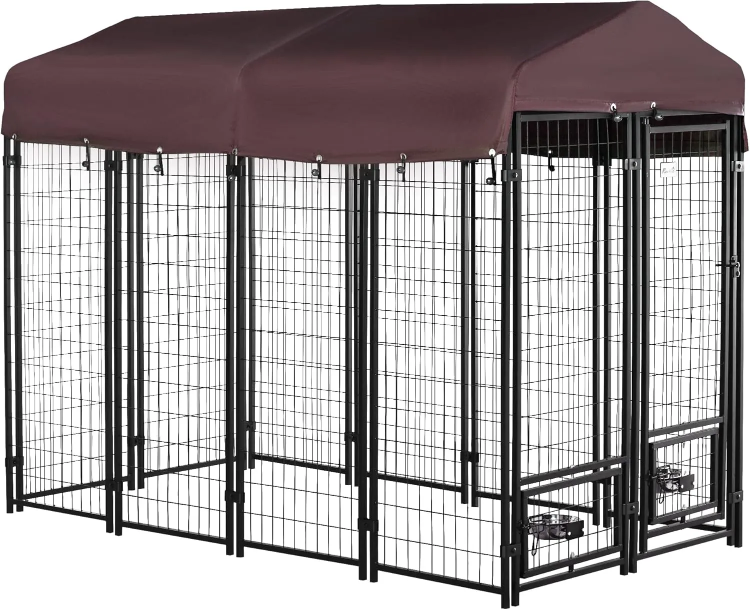 Dog Kennel Outdoor Heavy Duty Dog House with Canopy, Metal Animal Hutch Outdoor Pet Pens Dog Enclosure Dog Playpen Dog Crate for Yard, Red 96" x 48" x 72"