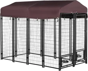 Dog Kennel Outdoor Heavy Duty Dog House with Canopy, Metal Animal Hutch Outdoor Pet Pens Dog Enclosure Dog Playpen Dog Crate for Yard, Red 96" x 48" x 72"