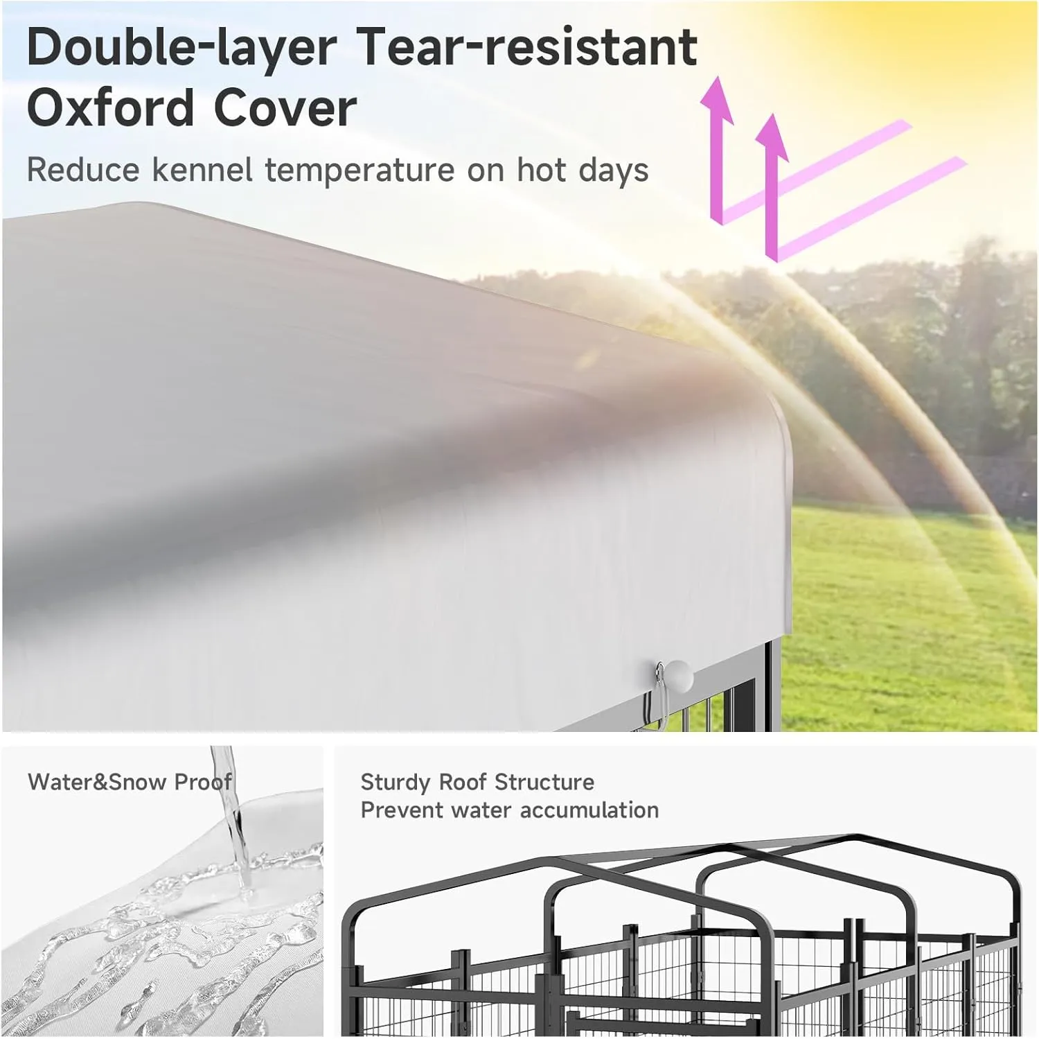 Dog Kennel Pen Outside Outdoor Dog Run with Roof, Swivel Feeders/Removable Doggy Door Allow Connecting Your Dog House- Kennel Heavy Duty for Medium/Large Dogs (8'L x 4'W x 6'H)