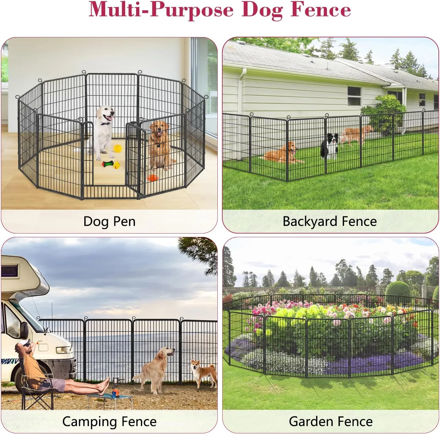 Dog Playpen 40 inch Dog Fence for Outdoor Indoor Use Heavy Duty Metal Dog Pen for Large Dogs, Rustproof Pet Playpen Portable Pet Fence Outdoor for Yard, RV Camping, Customizable, 28 Panels