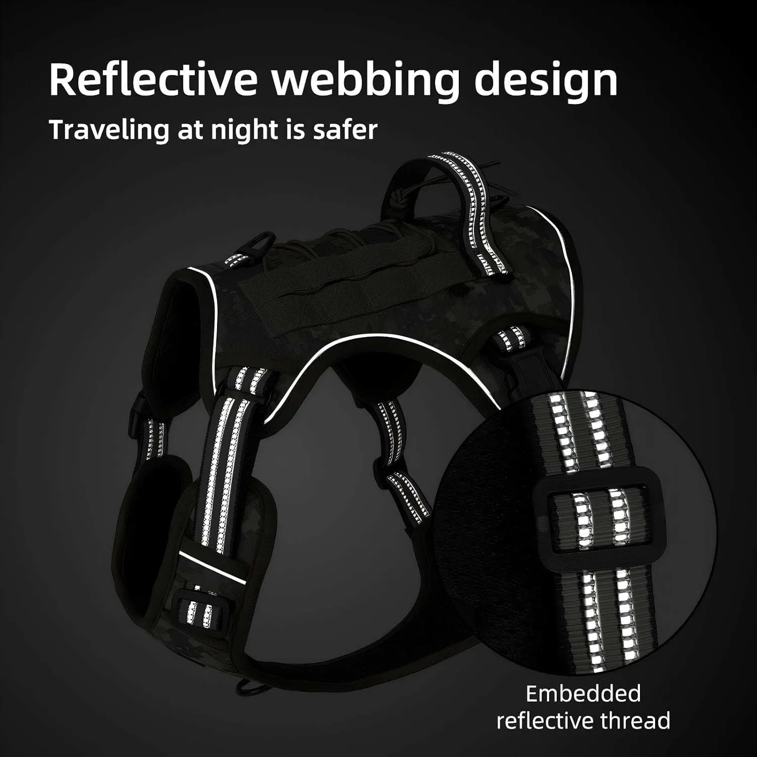 Dog Vest Harness-No Pull Adjustable Reflective,Escape-Proof Padded Design for Large/Medium Dogs,Service Dog & Outdoor, Hiking/Car Travel(Black S)
