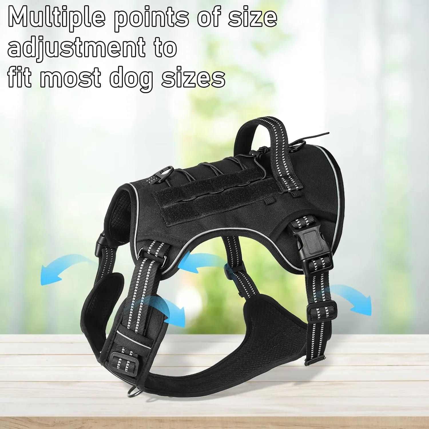 Dog Vest Harness-No Pull Adjustable Reflective,Escape-Proof Padded Design for Large/Medium Dogs,Service Dog & Outdoor, Hiking/Car Travel(Black S)